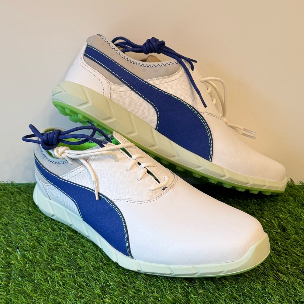Puma Titantour Ignite Spikeless Golf Shoes - White/ Surf-the-web/ Green Gecko